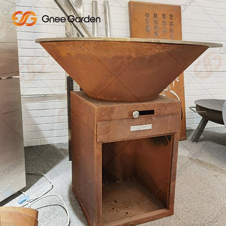 Bbq Rusty Corten Steel Fire Pits With Log Store